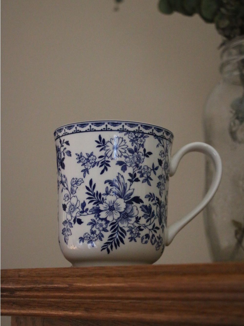 Johnson Brothers White Mug with Blue Floral Pattern